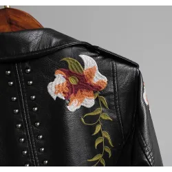 Punk style - floral embroidery - leather jacketJackets