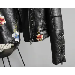 Punk-tyyli - Floral Embroidery - Nahkatakki