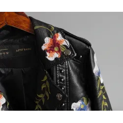 Punk-tyyli - Floral Embroidery - Nahkatakki