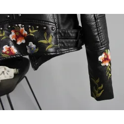 Punk-tyyli - Floral Embroidery - Nahkatakki