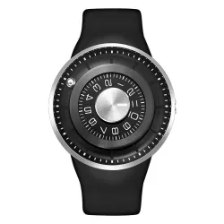 RelojesRotación de bolas - reloj de cuarzo de acero inoxidable con correa de silicona