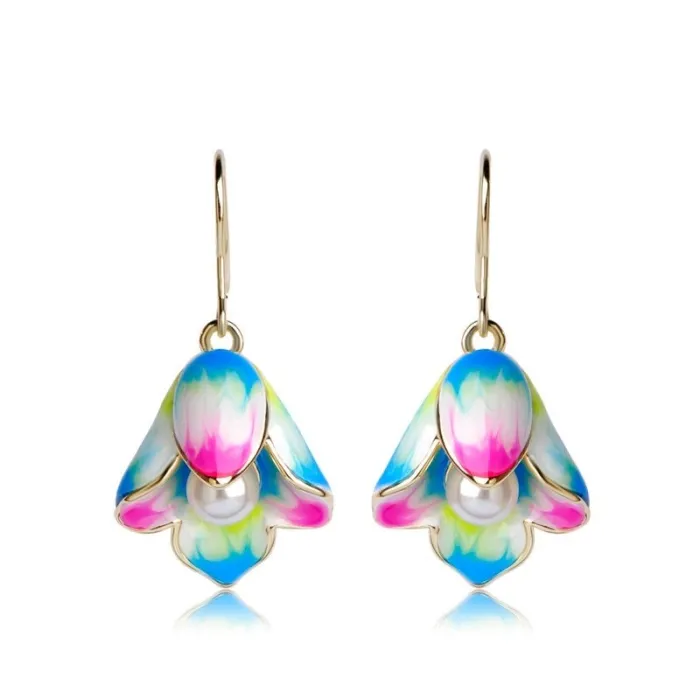 AretesPorcelana flores & perla - pendientes de gota larga