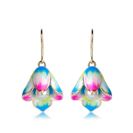 AretesPorcelana flores & perla - pendientes de gota larga