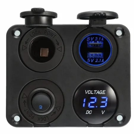 Dual USB socket charger 2.1A+2.1A + 12V power outlet + ON-OFF switch LED voltmeter 4 in 1 charger panel for car & motorcycleD...