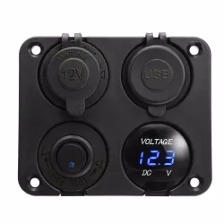 Dual USB socket charger 2.1A+2.1A + 12V power outlet + ON-OFF switch LED voltmeter 4 in 1 charger panel for car & motorcycleD...