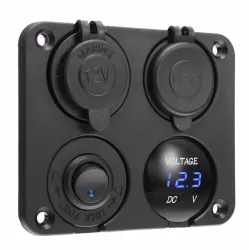 Dual USB socket charger 2.1A+2.1A + 12V power outlet + ON-OFF switch LED voltmeter 4 in 1 charger panel for car & motorcycleD...