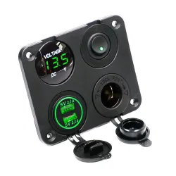 Caricabatterie Dual USB 2.1A+2.1A + 12V & ON-OFF commutatore LED voltmeter 4 in 1 pannello di carica per auto & moto