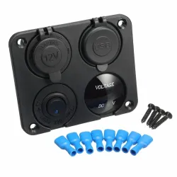 Dual USB socket charger 2.1A+2.1A + 12V power outlet + ON-OFF switch LED voltmeter 4 in 1 charger panel for car & motorcycleD...