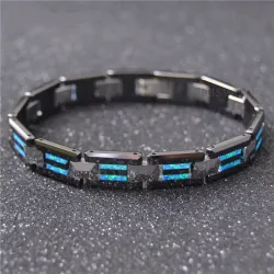 Natural opal tungsten - steel black ceramic bracelet
