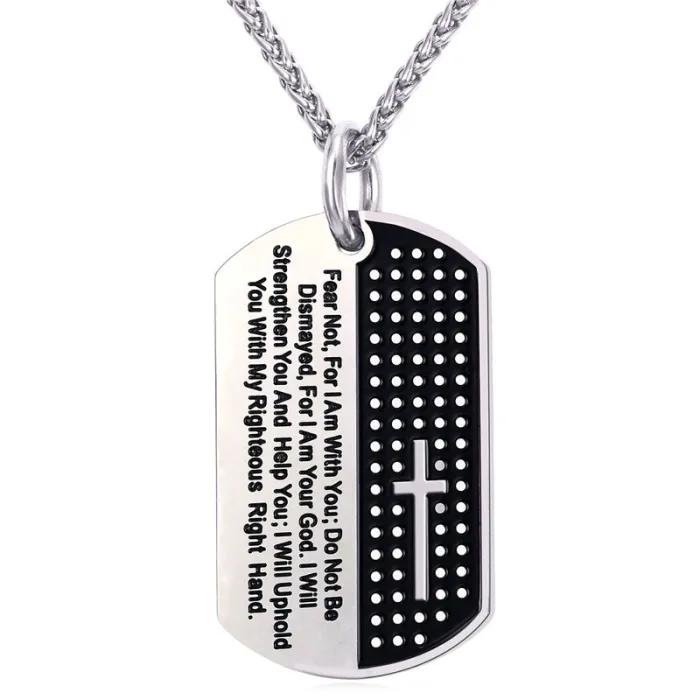 Cross & Bible verse pendant - rostfritt stål halsband