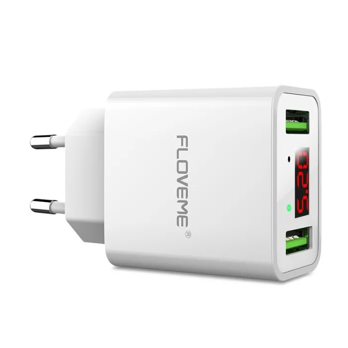 Smart dual USB - Led digital charging adapter for iPhone Samsung Xiaomi - EU plug