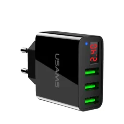 3.4A inteligente rápido 3 porta USB carregador com display LED - UE plug