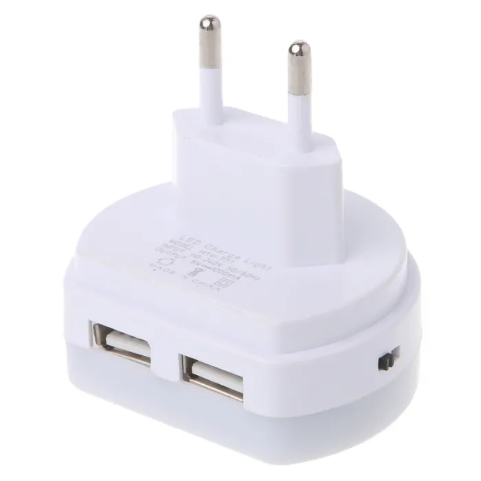 Plugue do carregador USB duplo LED com luz do sensor