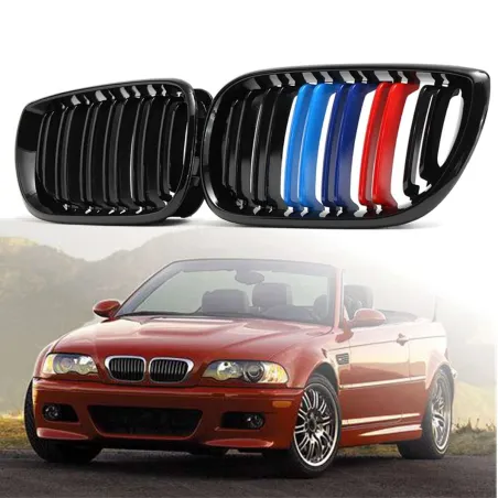 Front bumper grill - 2 linje slat M färg 3 färger för BMW 3 serie E46 4-dörr 2 pcs