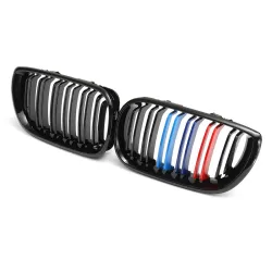 RejillasParrilla de parachoques frontal - 2 líneas de laminado M de color 3 colores para BMW 3 serie E46 4 puertas 2 piezas