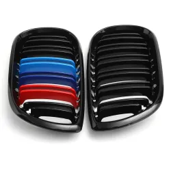 RejillasParrilla de parachoques frontal - 2 líneas de laminado M de color 3 colores para BMW 3 serie E46 4 puertas 2 piezas