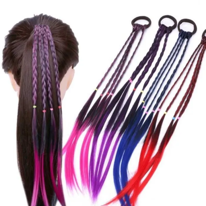 Banda de cabelo elástico com cabelo artificial trançado