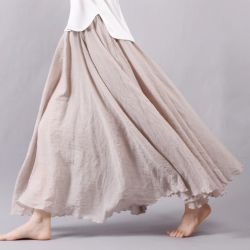 VestidosFalda larga de algodón lino con cintura elástica