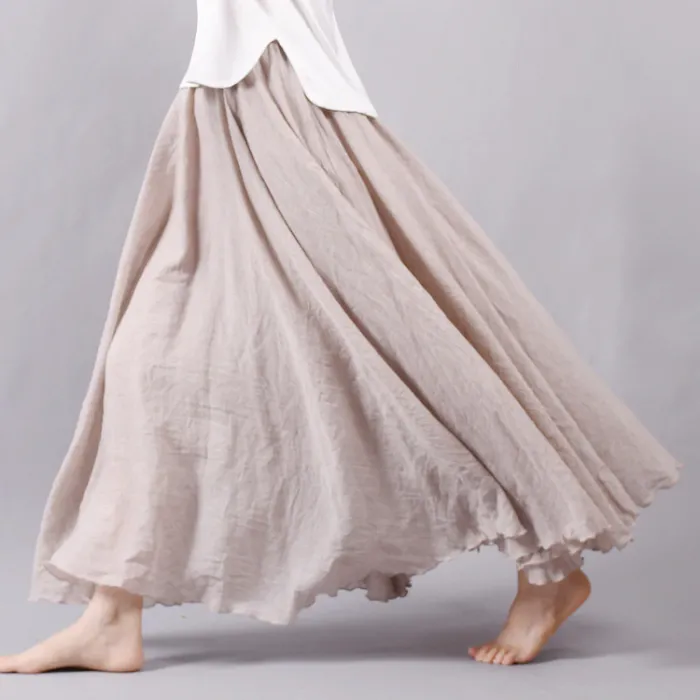 Leinen Baumwolle langen Rock mit elastischen Taille