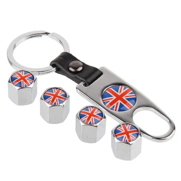 UK flagga - bil däck ventil caps med wrench keychain