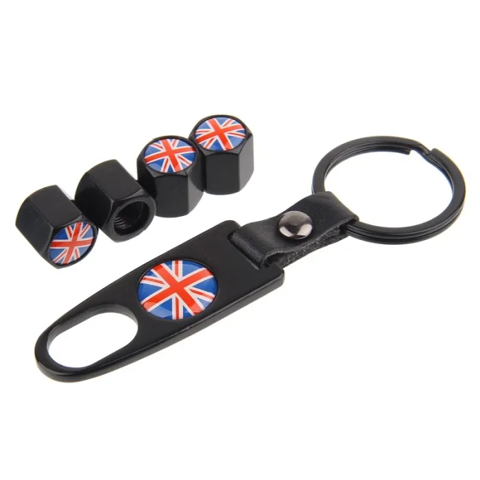 UK flagga - bil däck ventil caps med wrench keychain