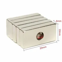 N35 stark neodymiumkuboid magnet 20 * 10 * 4mm med 4mm hål 5 st
