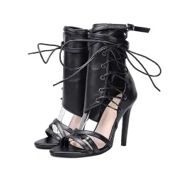 High heel ankle sandals with buckle strap & laces