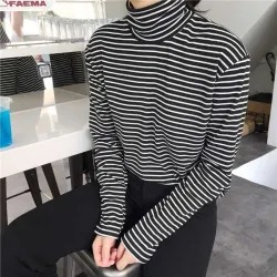 Casual - lång ärm tröja - randig turtleneck