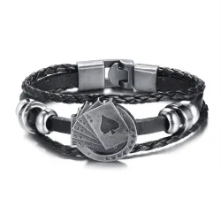 Pulseira de couro multicamada vintage