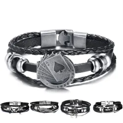 Pulseira de couro multicamada vintage