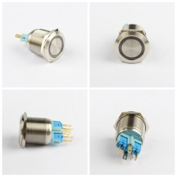 22mm metal waterproof stainless steel button - switch momentary - flat round lamp