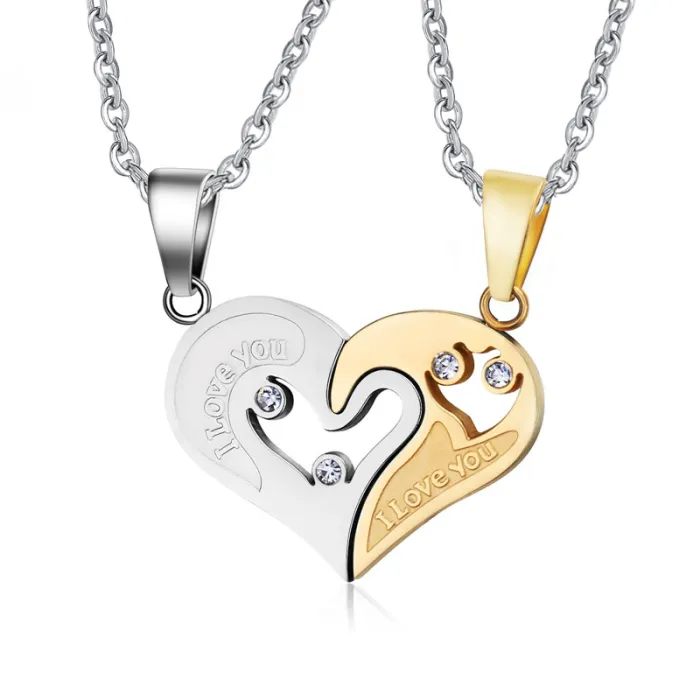 CollarMe encanta Usted - corazón - colgante de acero inoxidable con collar - 2 piezas