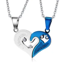 CollarMe encanta Usted - corazón - colgante de acero inoxidable con collar - 2 piezas