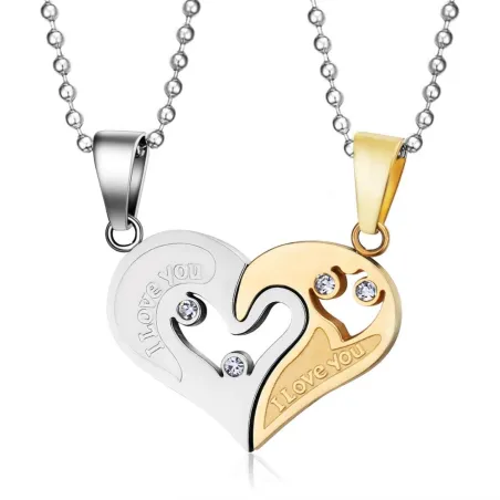 CollarMe encanta Usted - corazón - colgante de acero inoxidable con collar - 2 piezas