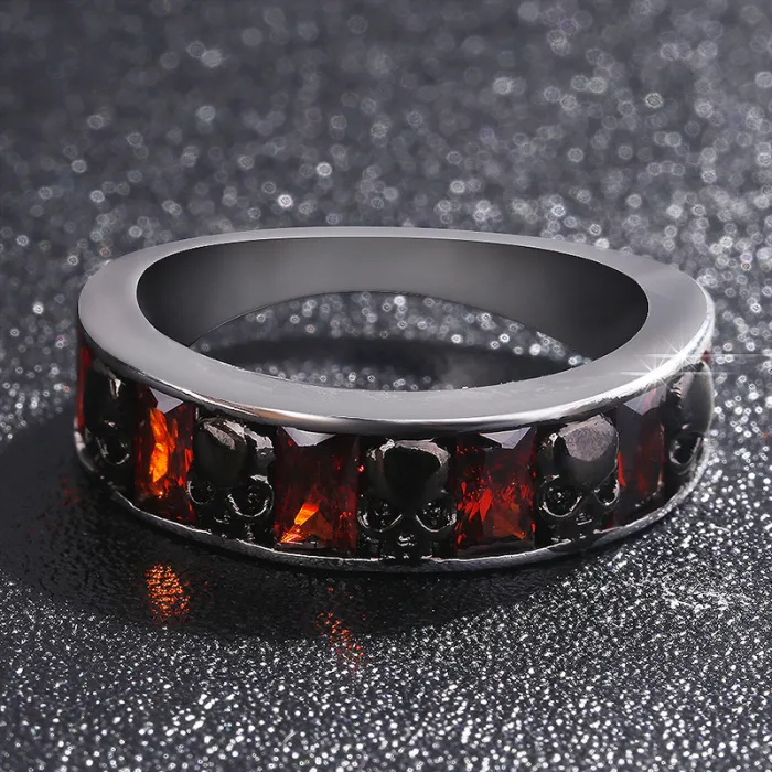 Crystal punainen retro gothic sormus kallot - unisex