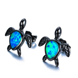 Turtle avec opale bleu - boucles d'oreilles de mode