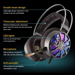 NiUB5 PC65 glühendes Gaming Headset - 3D USB 7.1 PS4 Kopfhörer mit Geräuschunterdrückung