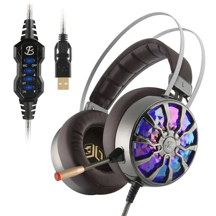 NiUB5 PC65 glödande spelheadset - 3D USB 7.1 PS4-hörlurar med ljudavbrytning