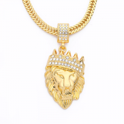 Luxury gold lion head pendant - necklace