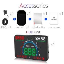 GEYIREN E350 OBD2 II HUD 5,8 tums skärm - överhastighetslarm och bränsleförbrukning - bildisplay