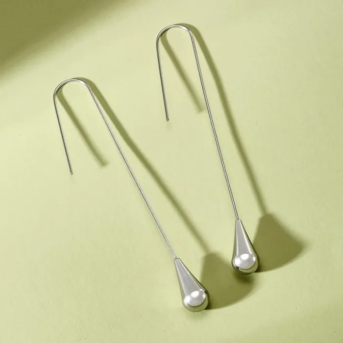 Water drop stainless steel long earrings