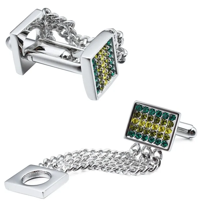 Klassisk koppar & kristall rostfritt stål cufflinks med kedja