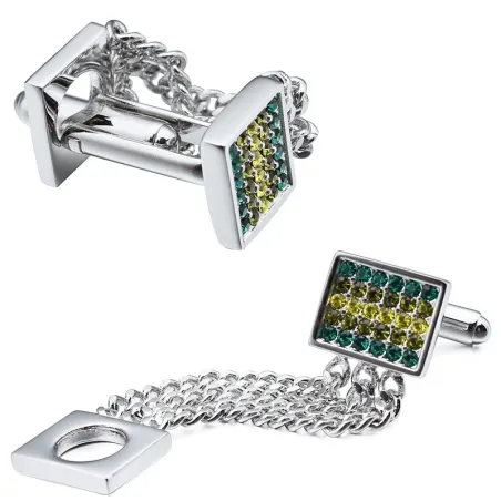 Klassisk koppar & kristall rostfritt stål cufflinks med kedja