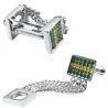 Classic copper & crystal stainless steel cufflinks with chain