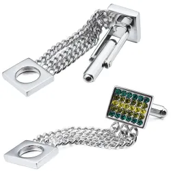 Klassisk koppar & kristall rostfritt stål cufflinks med kedja