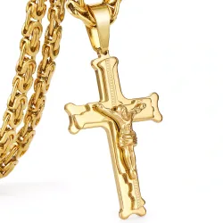 Collier en acier inoxydable doré avec croix