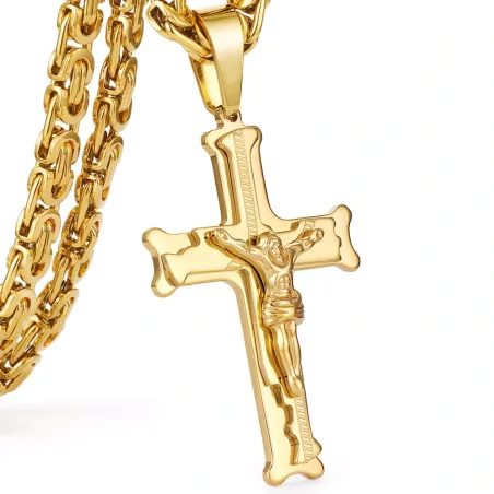 Guld rostfritt stål halsband med kors