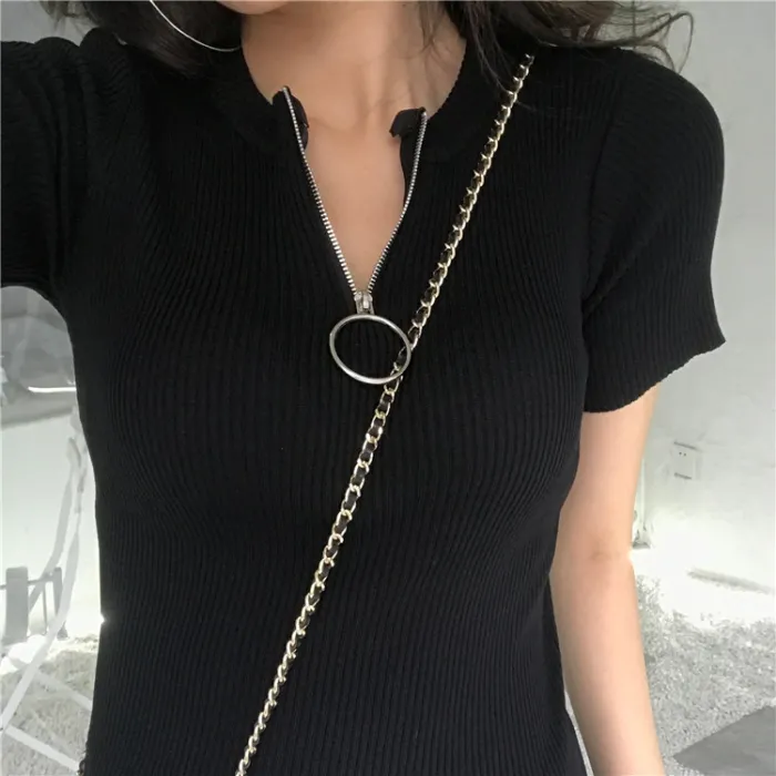 Casual manches courtes avec fermeture éclair - t-shirt