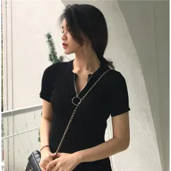 Casual manches courtes avec fermeture éclair - t-shirt