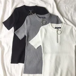 Casual manches courtes avec fermeture éclair - t-shirt